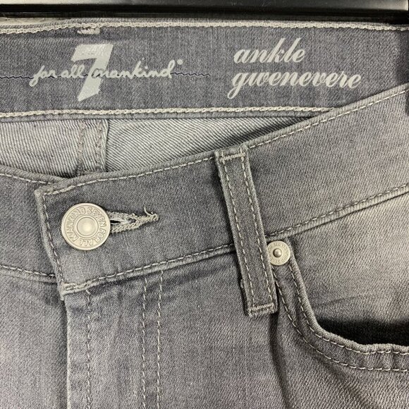 7 For All Mankind Ankle Guinevere Gray Distressed Skinny Jeans 24 - Picture 6 of 7
